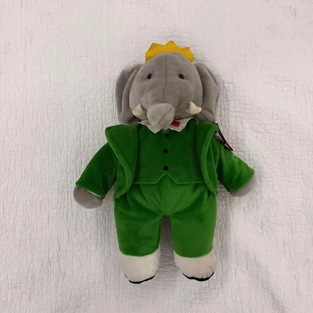 Vintage Babar The Elephant King Elephant Plush Stuffed Animal Cartoon Toy